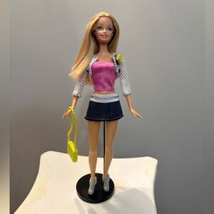 Barbie Doll Rare Fashion Fever White Cardigan,  Jean Skirt, Pink Tank Top Outfit